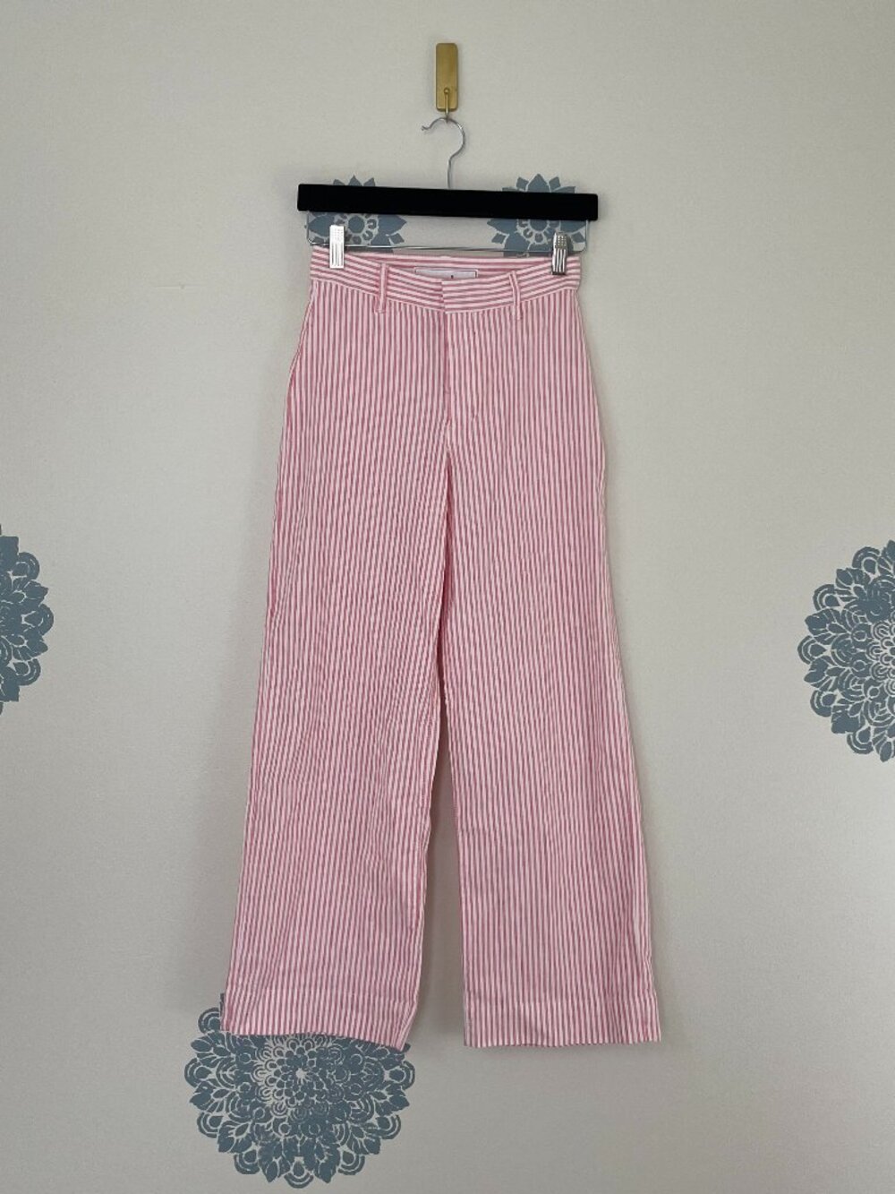 Frank & Eileen Wexford Wide Leg Linen Trouser Pants in Red Stripe Size 0